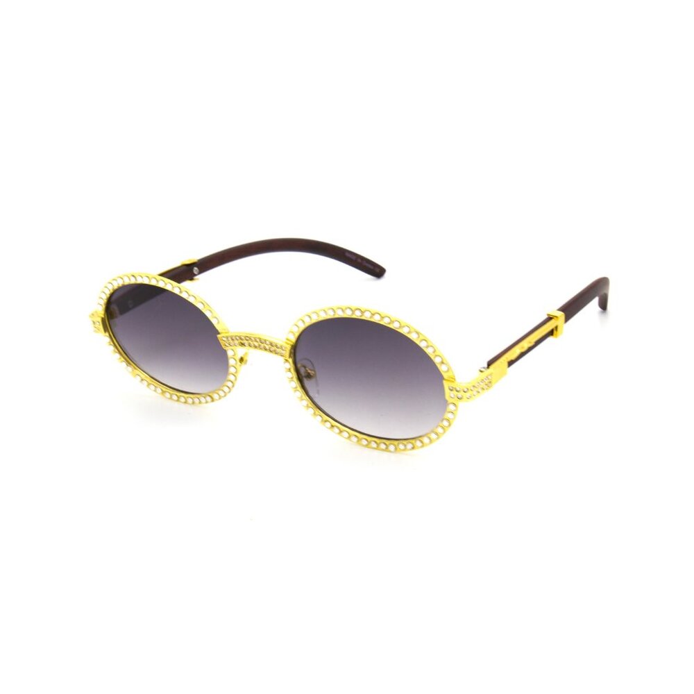 Men Sunglasses Round Black Lens Fashion Diamond Bling Hip Hop Style Lentes Gafas